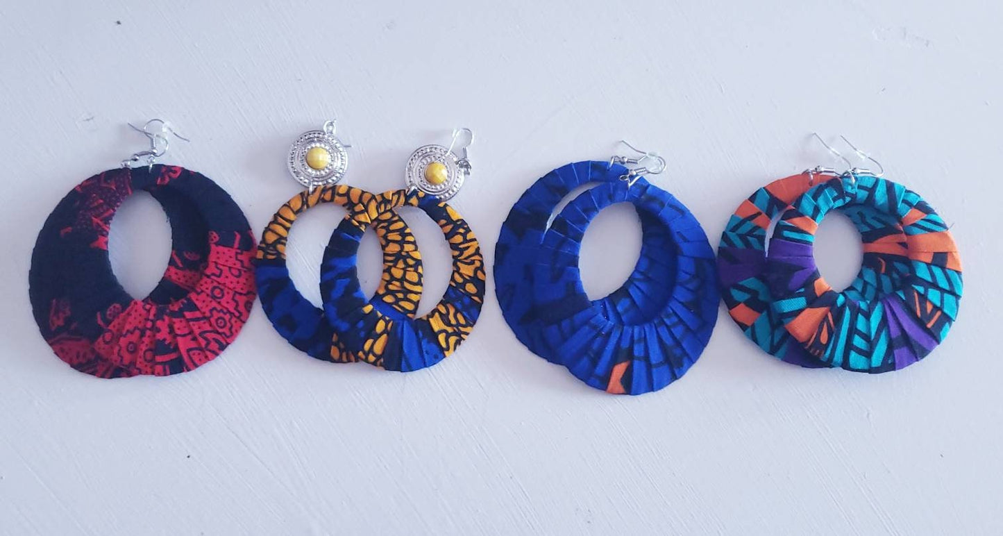Fabric wrapped earrings, Ankara Hoop Earrings, Tribal earrings, African print earrings, handmade earrings, African fabric earring
