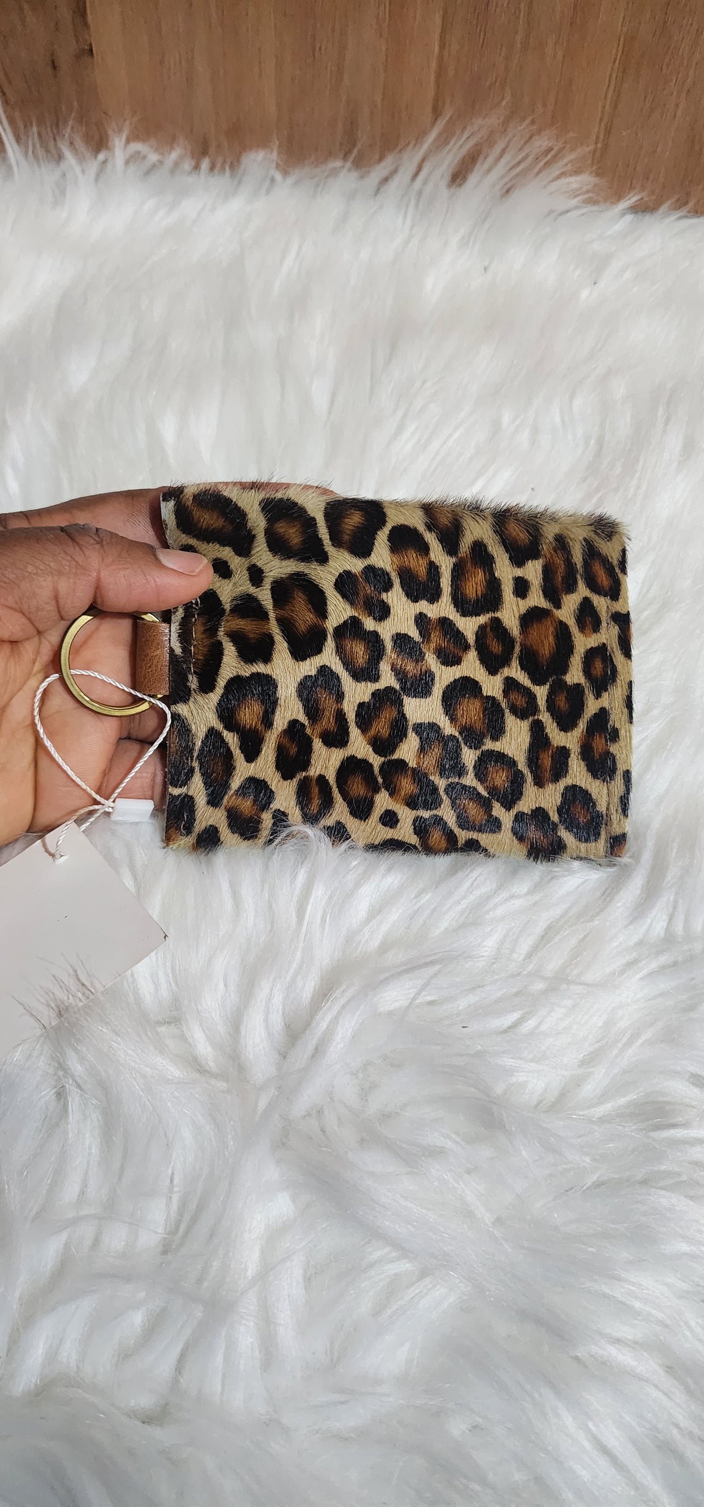 Hair-on Leopard Leather mini wallet, minimalist wallet, business card wallet