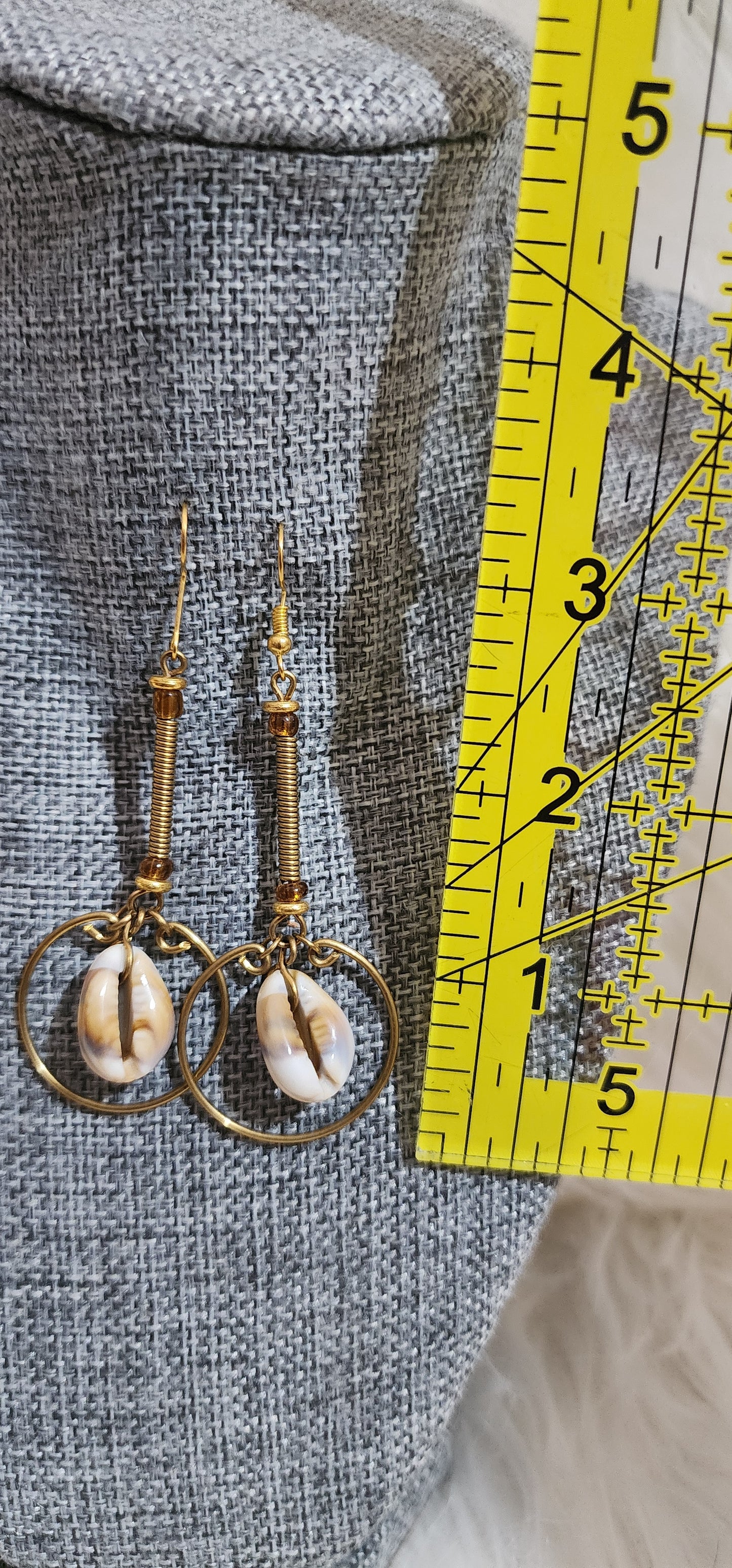 Brass Cowrie Shell Drop Earrings