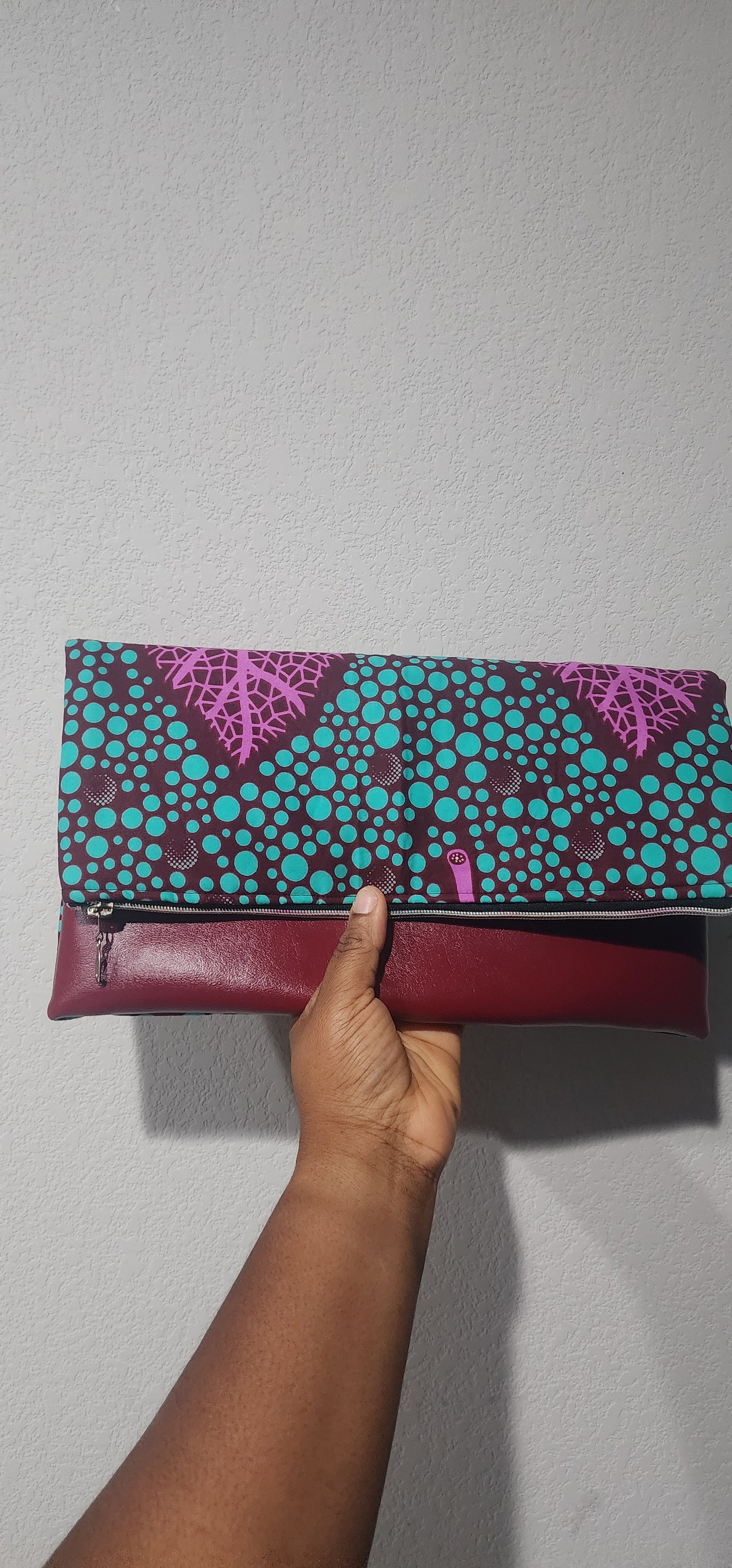 3-in-1 Reversible Ankara Laptop Clutch - Burgundy & Turquoise