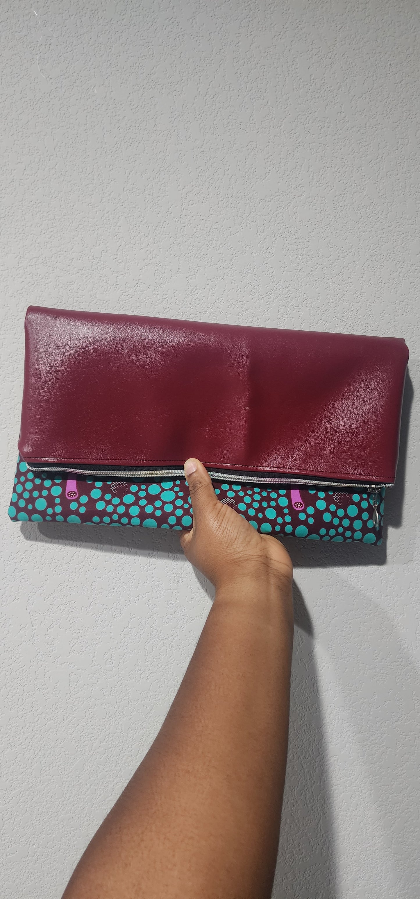 3-in-1 Reversible Ankara Laptop Clutch - Burgundy & Turquoise