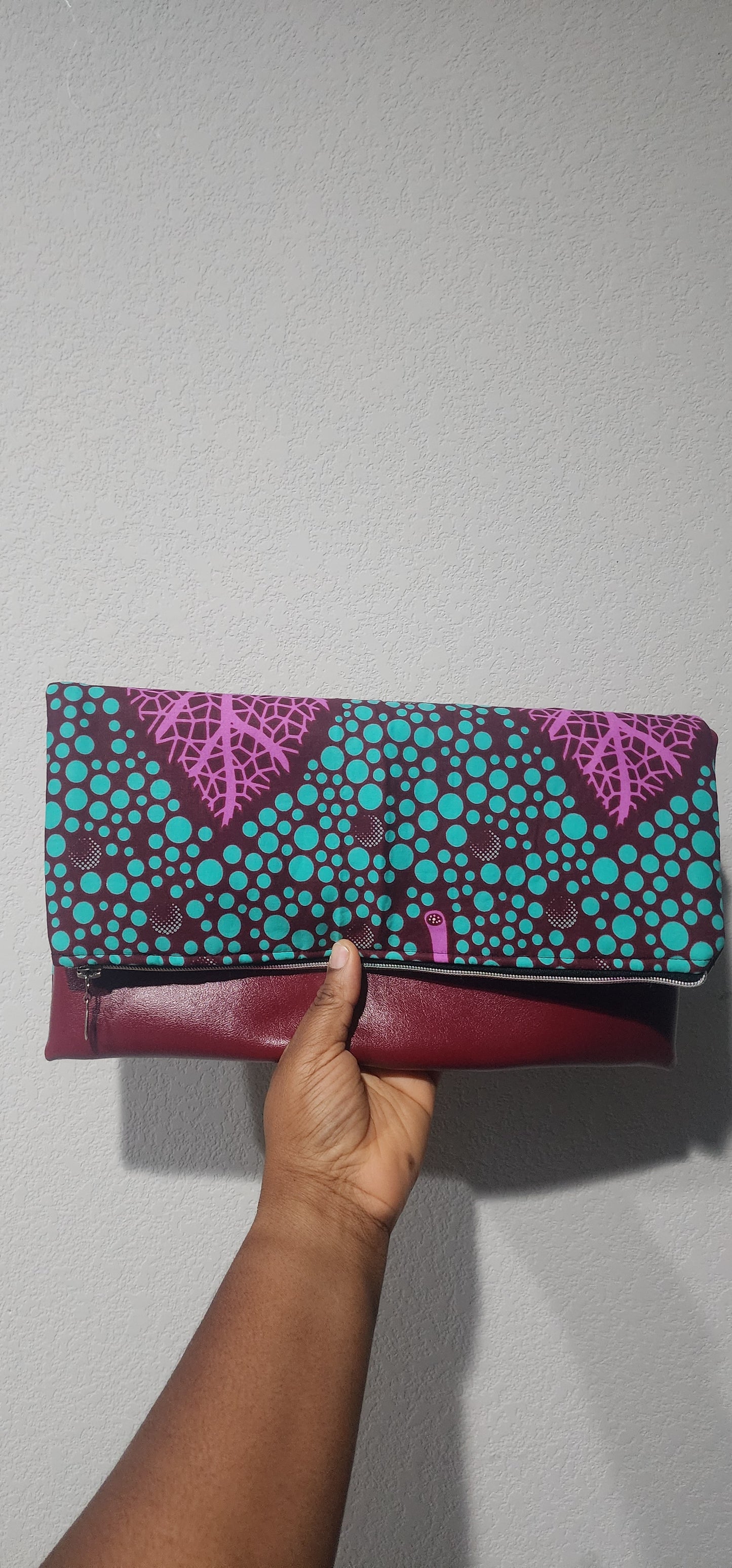 3-in-1 Reversible Ankara Laptop Clutch - Burgundy & Turquoise