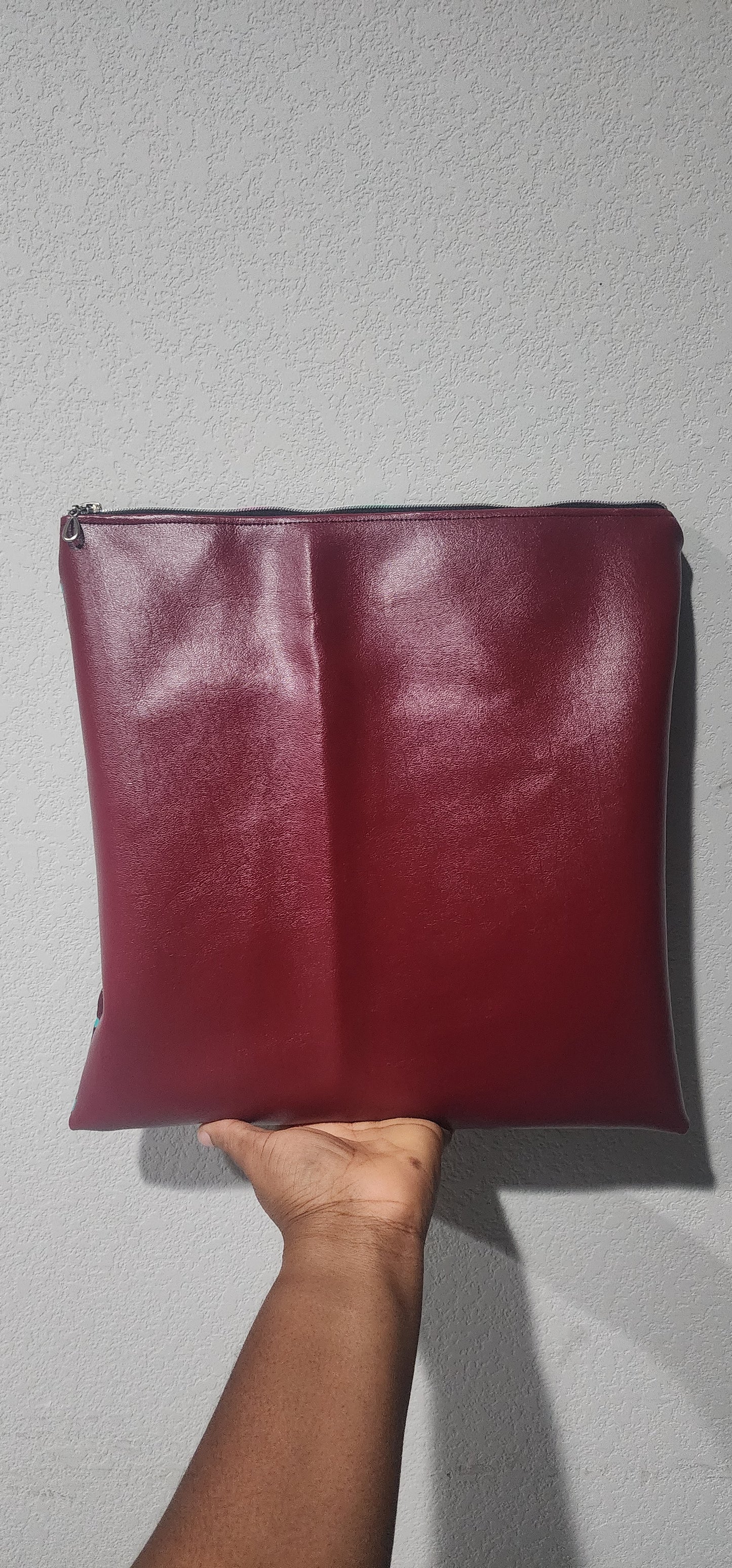 3-in-1 Reversible Ankara Laptop Clutch - Burgundy & Turquoise