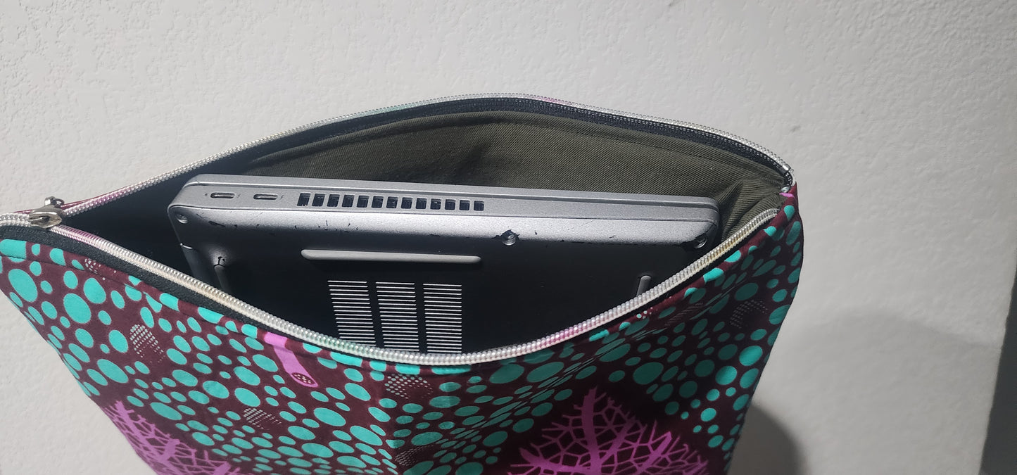 3-in-1 Reversible Ankara Laptop Clutch - Burgundy & Turquoise