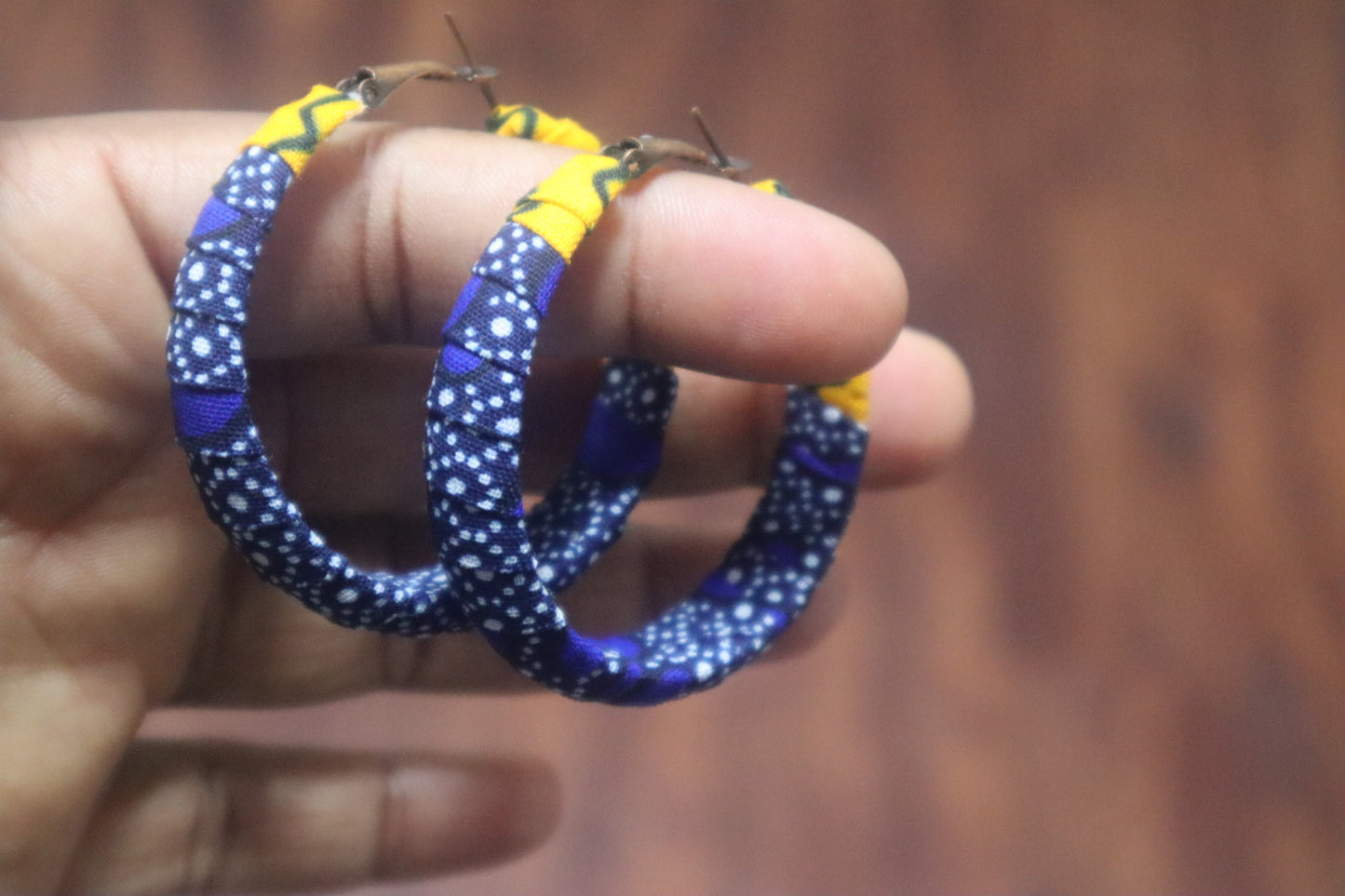 Blue and Yellow Ankara Hoop Earrings