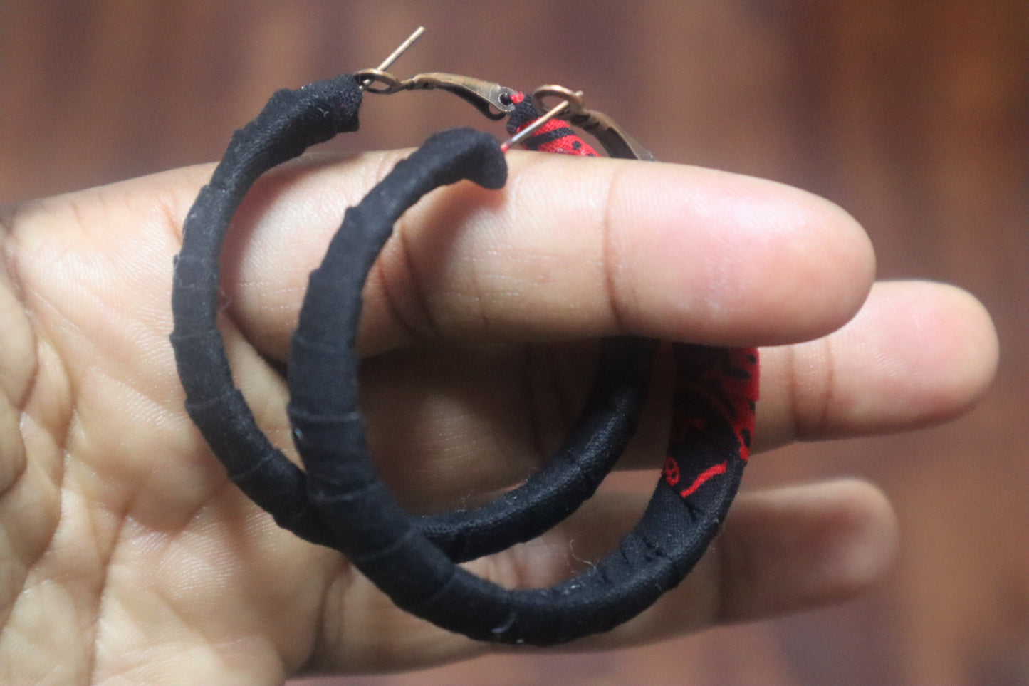 Red and Black Ankara Hoop Earrings