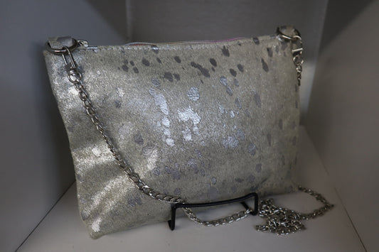 Acid-wash Crossbody Leather bag for women - silver