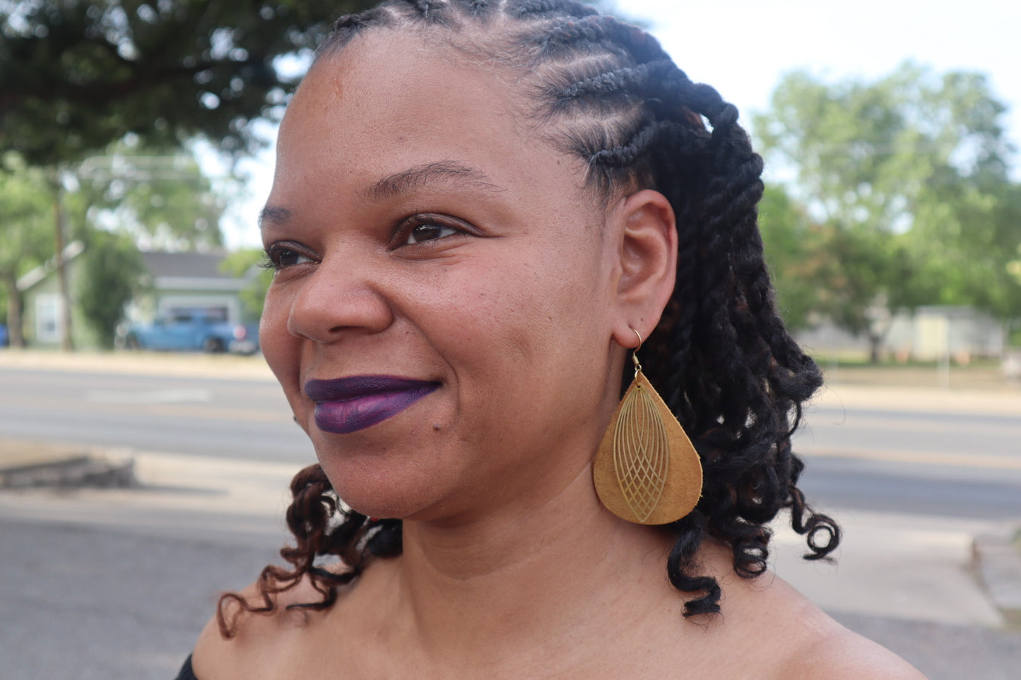 Champagne Leaf Leather Earrings