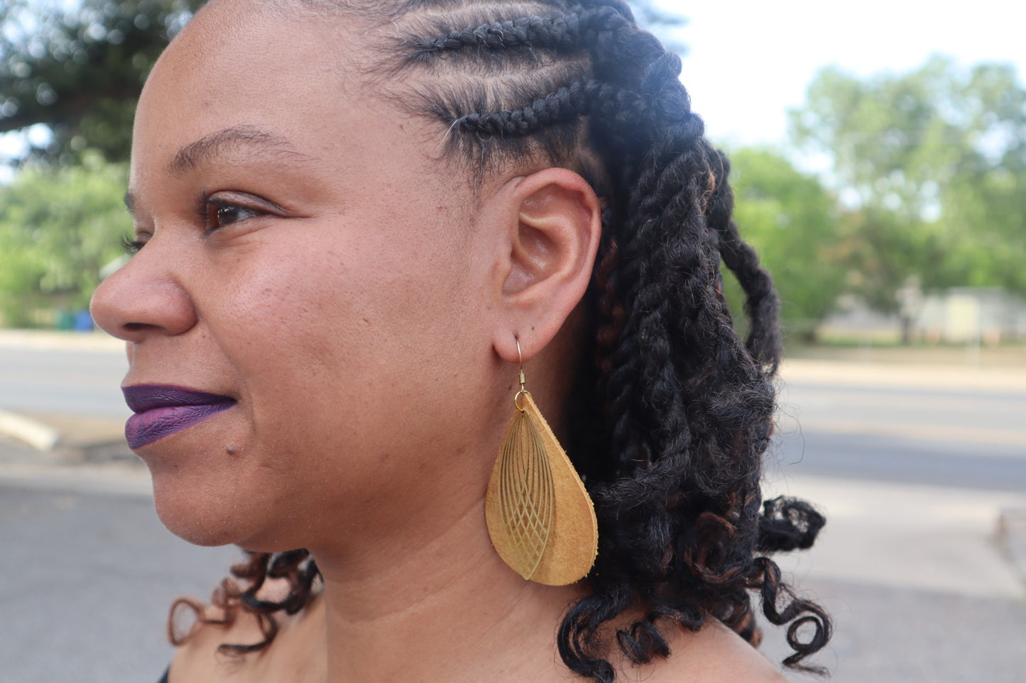 Champagne Leaf Leather Earrings