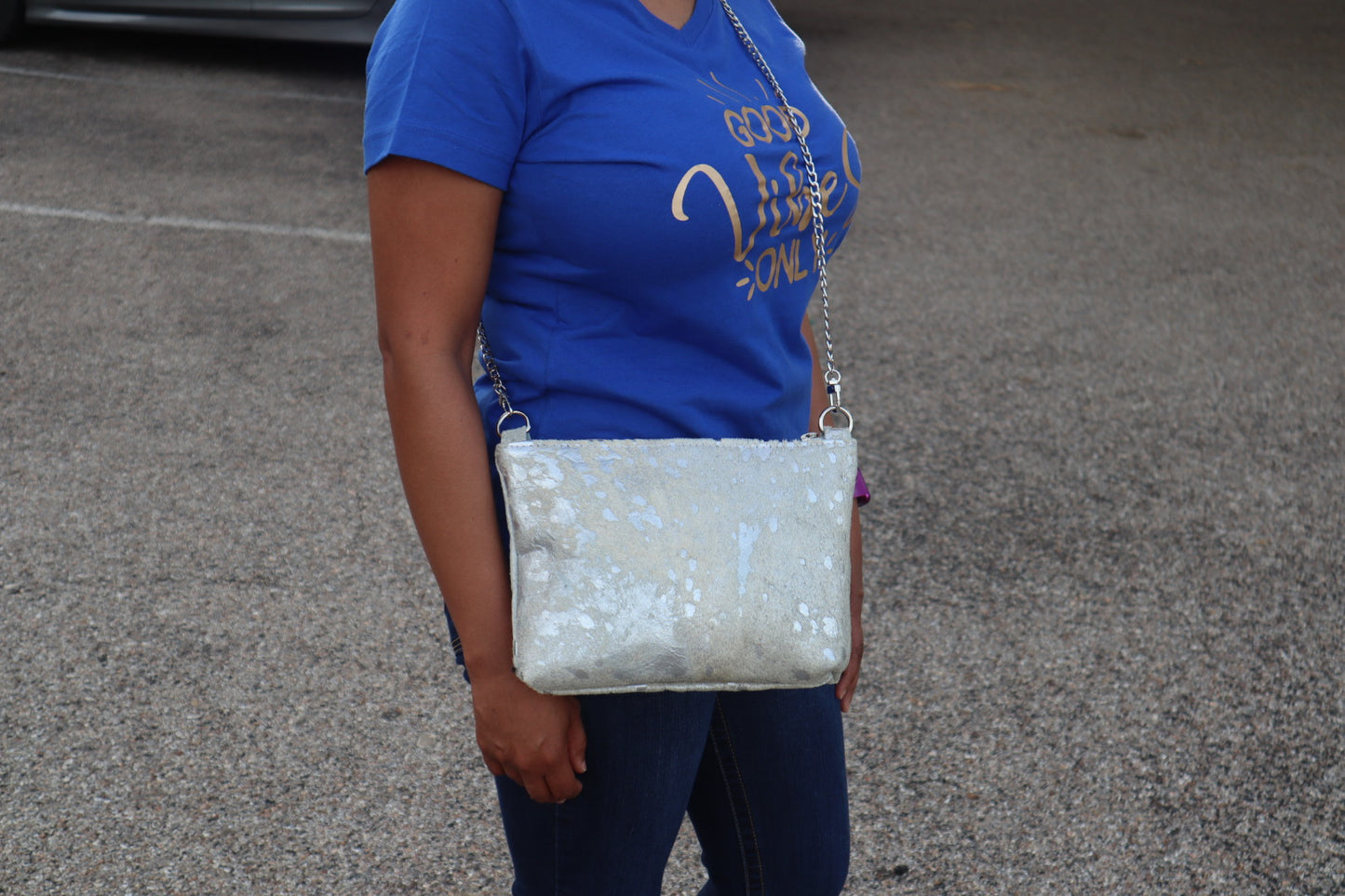 Acid-wash Crossbody Leather bag for women - silver