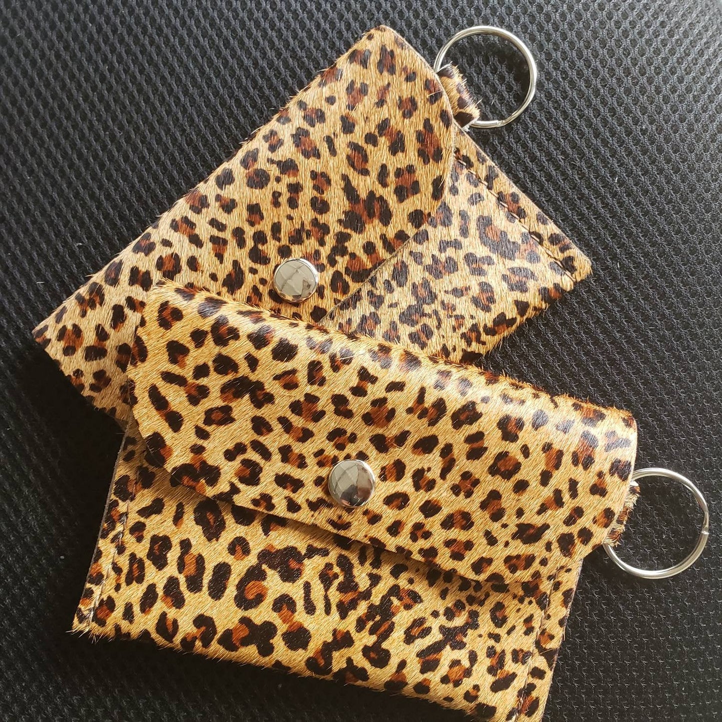 Hair-on Cheetah Leather mini wallet, minimalist wallet, business card wallet.