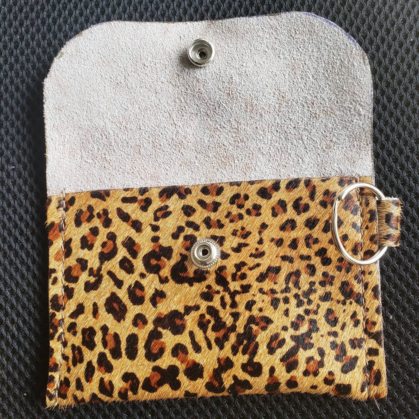 Hair-on Cheetah Leather mini wallet, minimalist wallet, business card wallet.