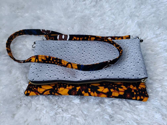 Reversible Ankara, African Print Foldover Clutch Purse, evening bag, casual bag, fashion bag, black cuteness, black, vinyl.