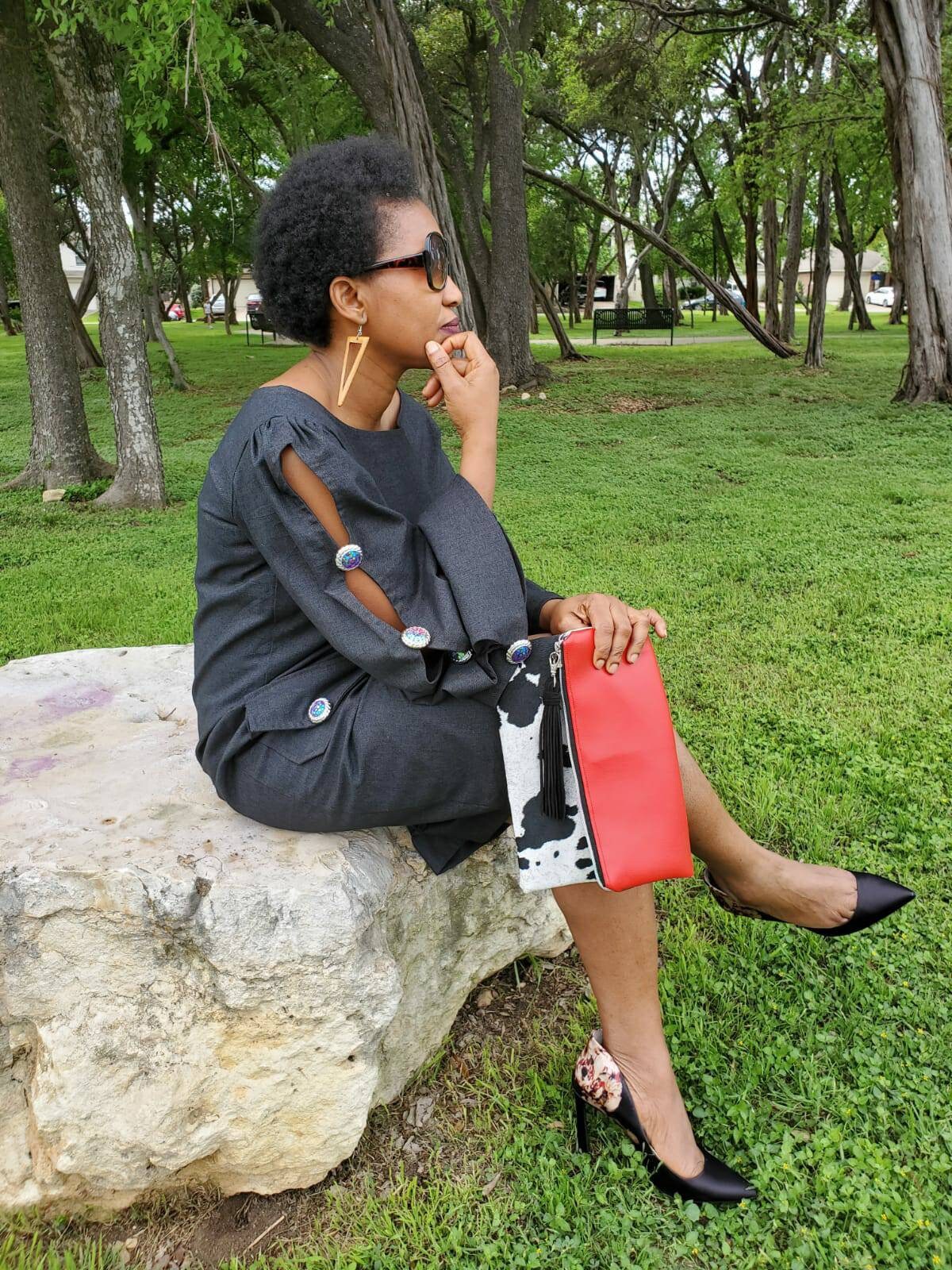Cowhide Suede/Vinyl Reversible Foldover Clutch Purse, gift for her, bridesmaid gift, Ankara lining, inside pocket.