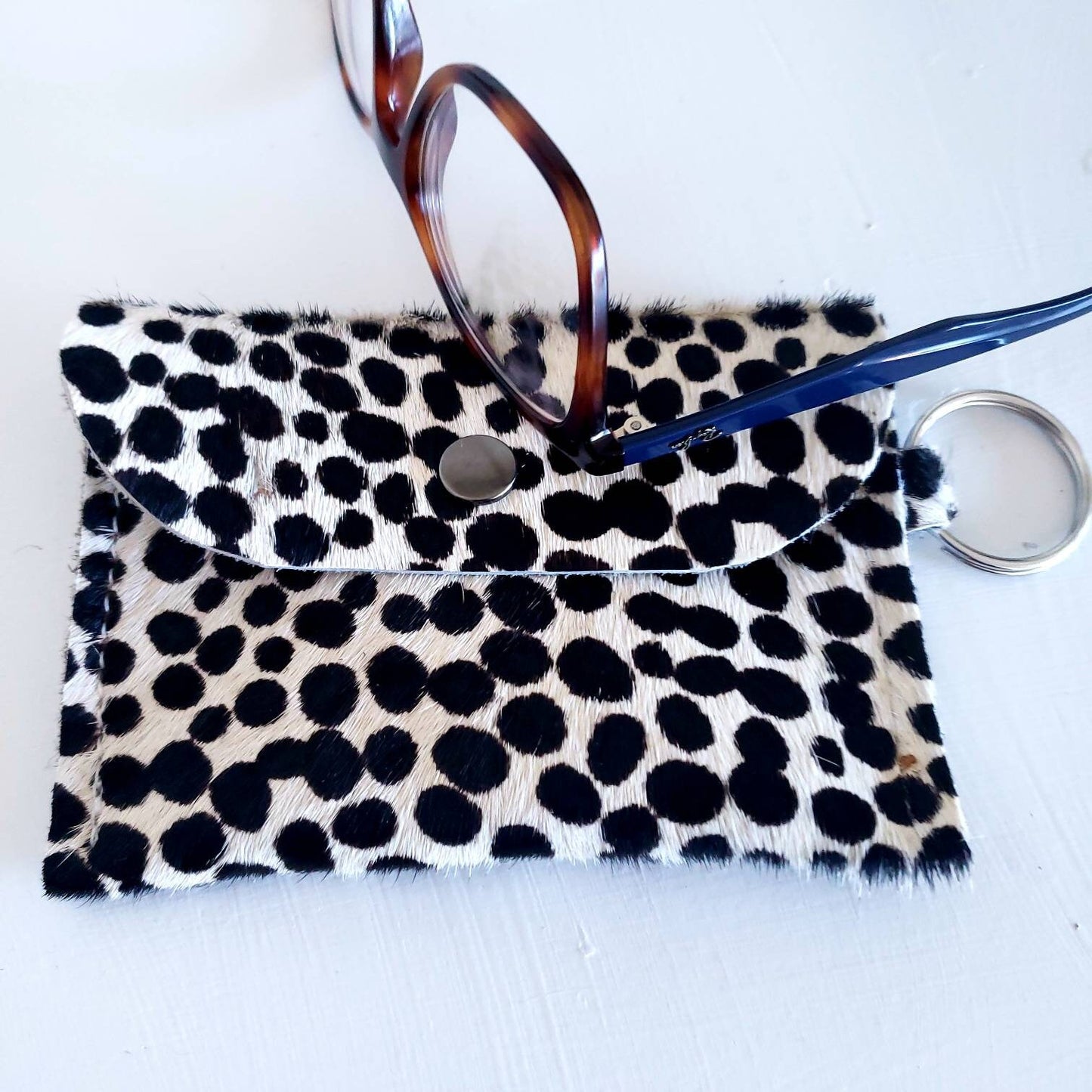 Hair-on Cheetah Leather mini wallet, minimalist wallet, business card wallet.