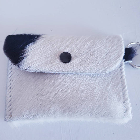 Hair-on Cowhide leather mini wallet, Coin pouch, minimalist wallet, Wallet keychain, Business card wallet, Credit card holder.
