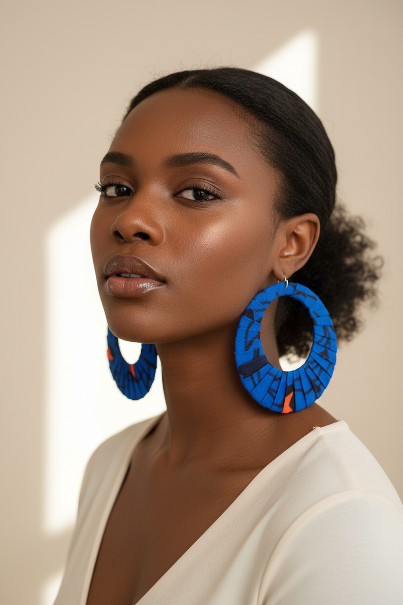 Fabric wrapped earrings, Ankara Hoop Earrings, Tribal earrings, African print earrings, handmade earrings, African fabric earring