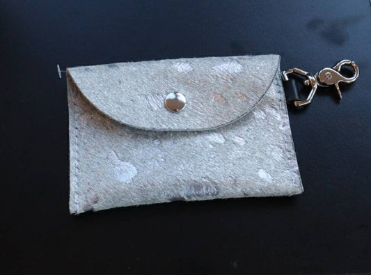 Hair-on Cowhide acid-wash Leather mini wallet, minimalist wallet, business card wallet.