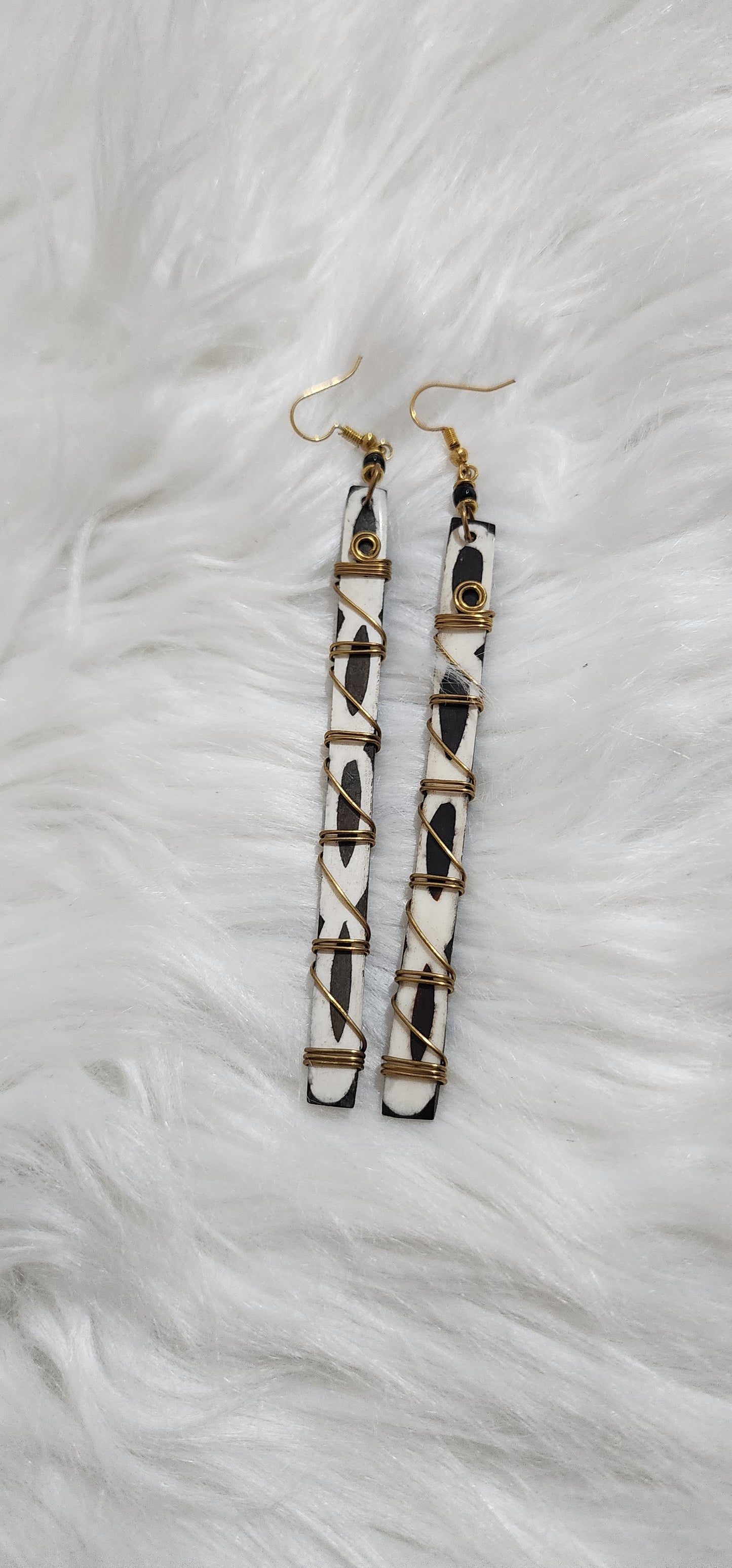Brass Wrapped Bone Drop Earrings