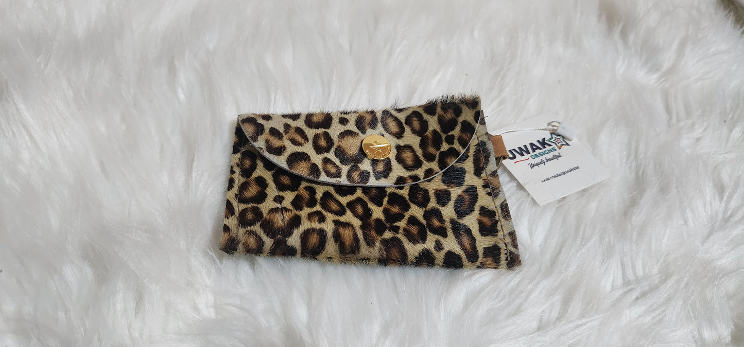 Hair-on Leopard Leather mini wallet, minimalist wallet, business card wallet