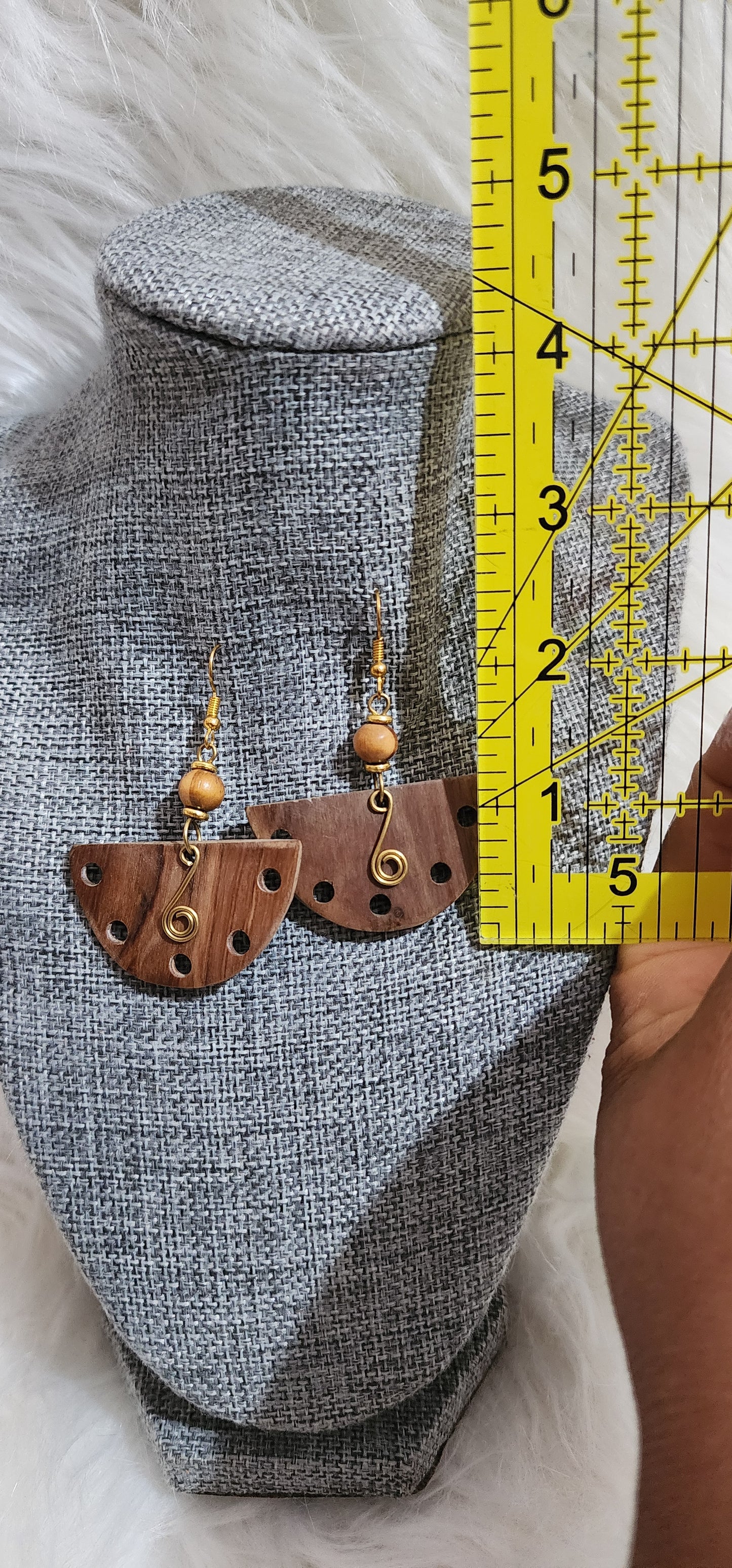 Brass & Wood Half-Moon Drop Earrings