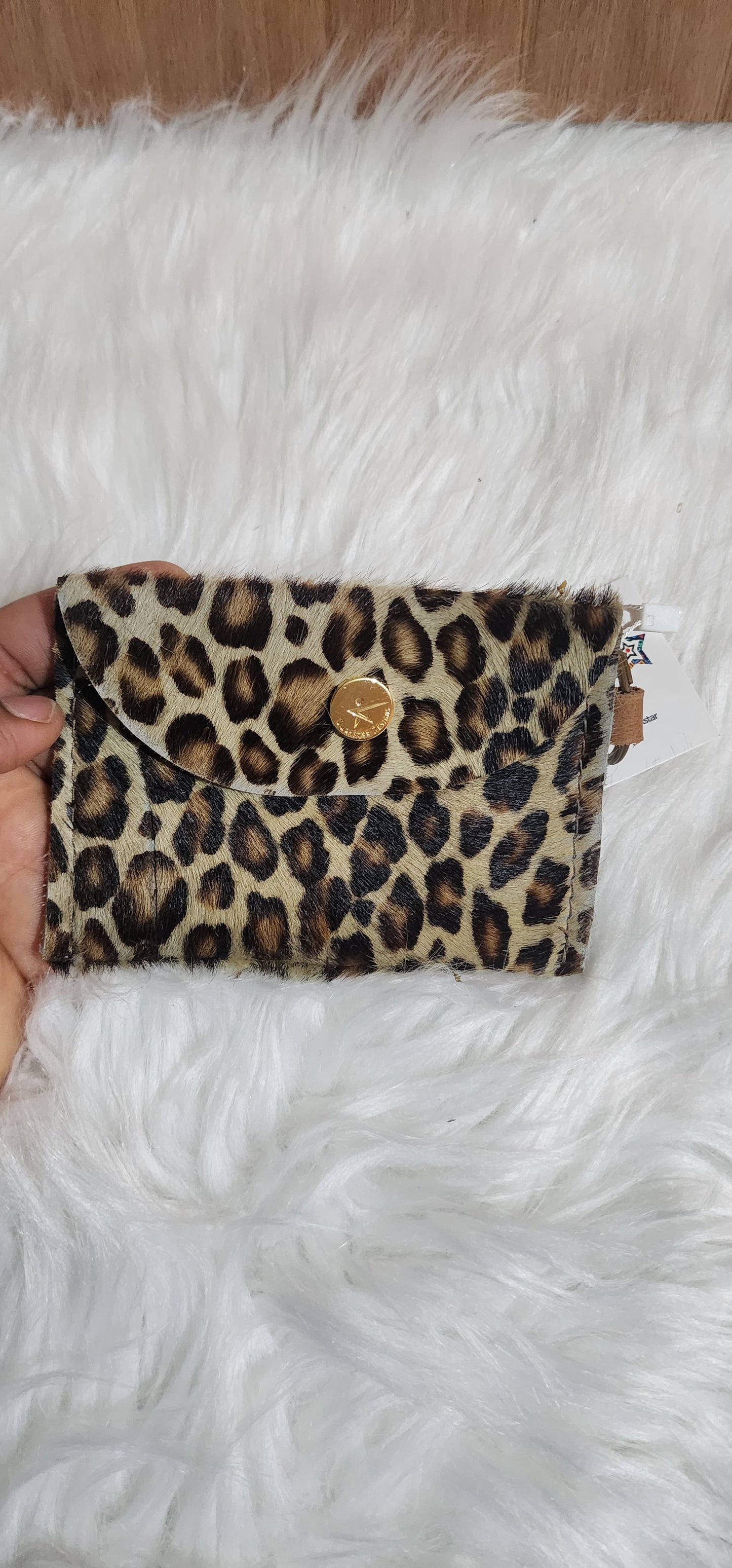 Hair-on Leopard Leather mini wallet, minimalist wallet, business card wallet