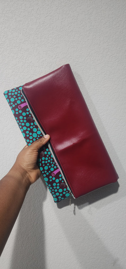 3-in-1 Reversible Ankara Laptop Clutch - Burgundy & Turquoise