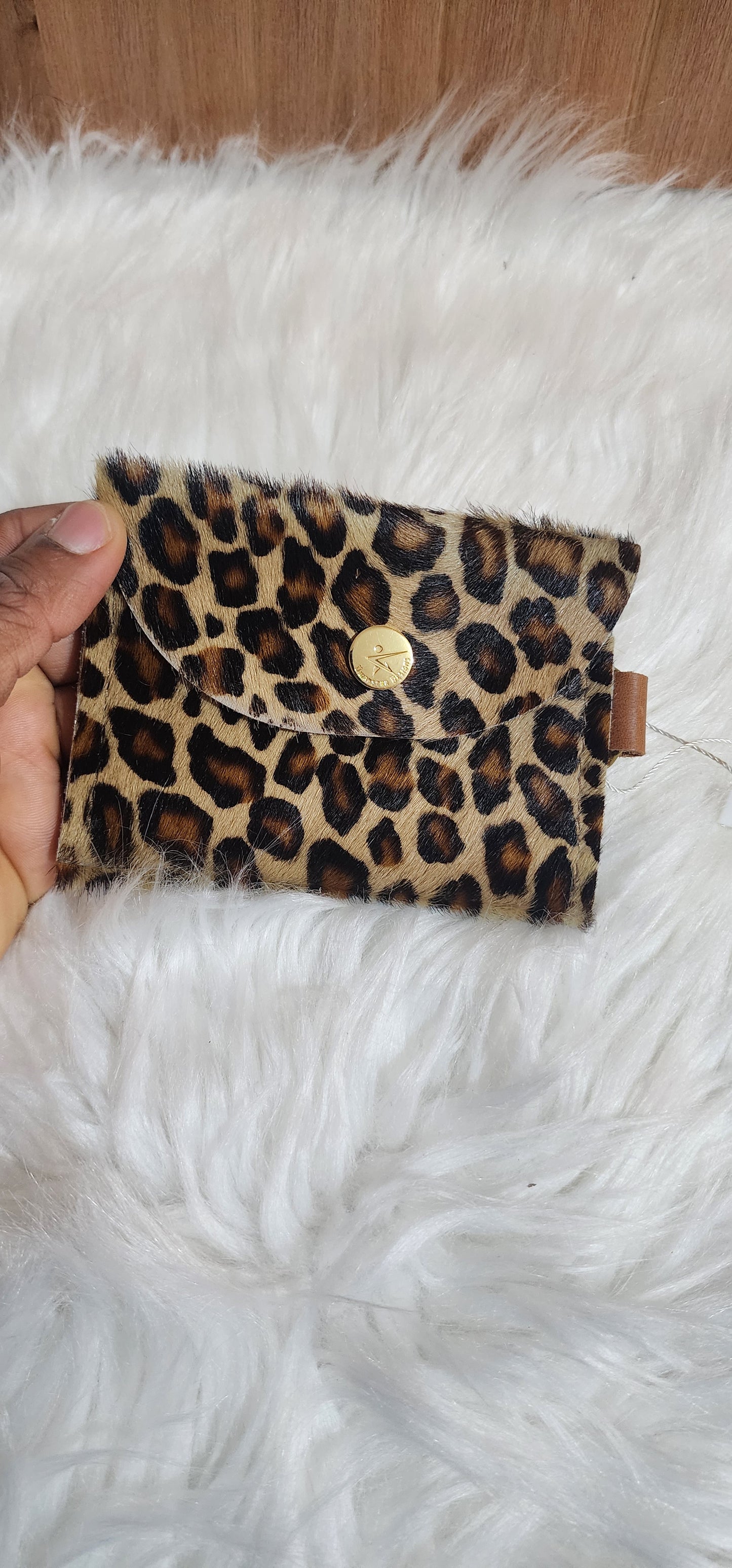 Hair-on Leopard Leather mini wallet, minimalist wallet, business card wallet