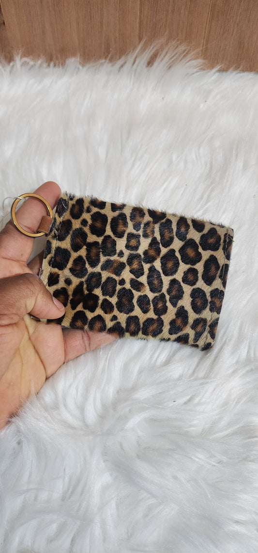 Hair-on Leopard Leather mini wallet, minimalist wallet, business card wallet