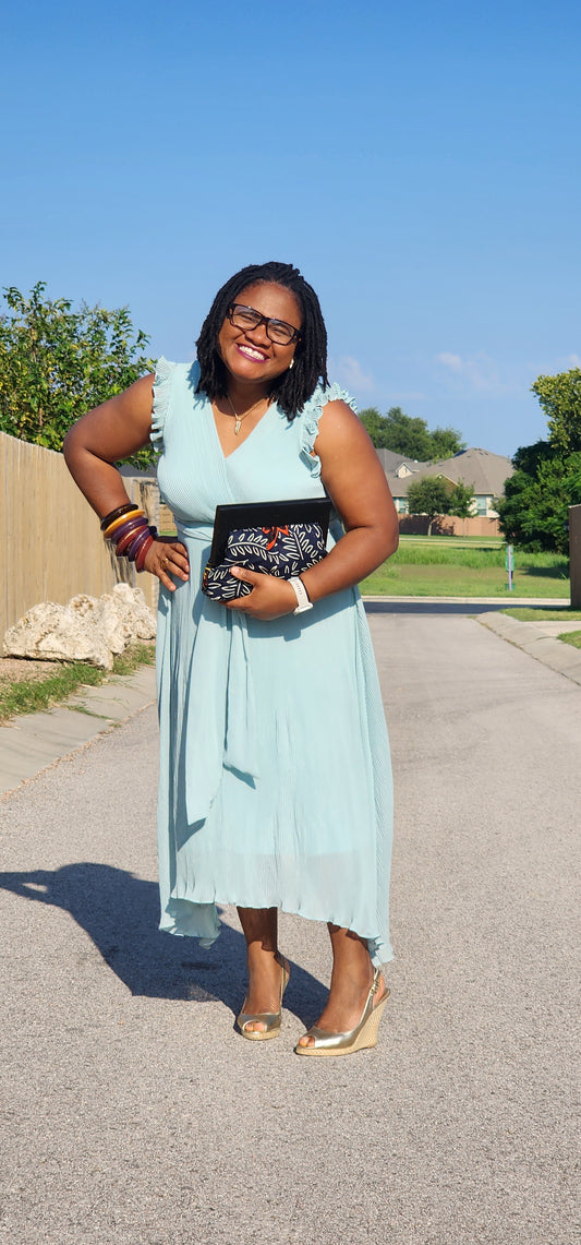 Midnight Botanical Wood Frame Clutch