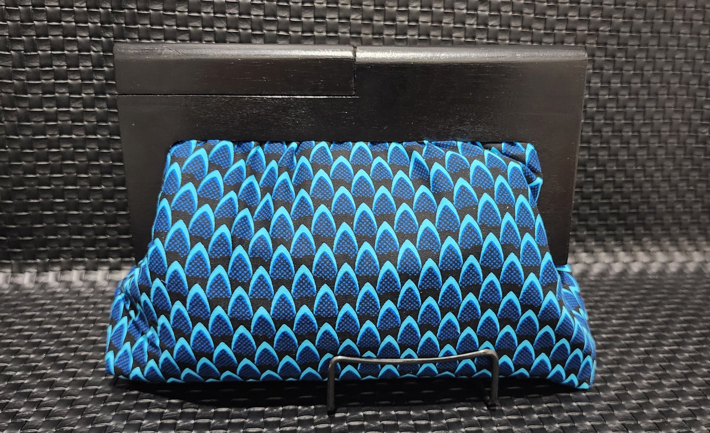 Fish Scales Ankara Wood Frame Clutch