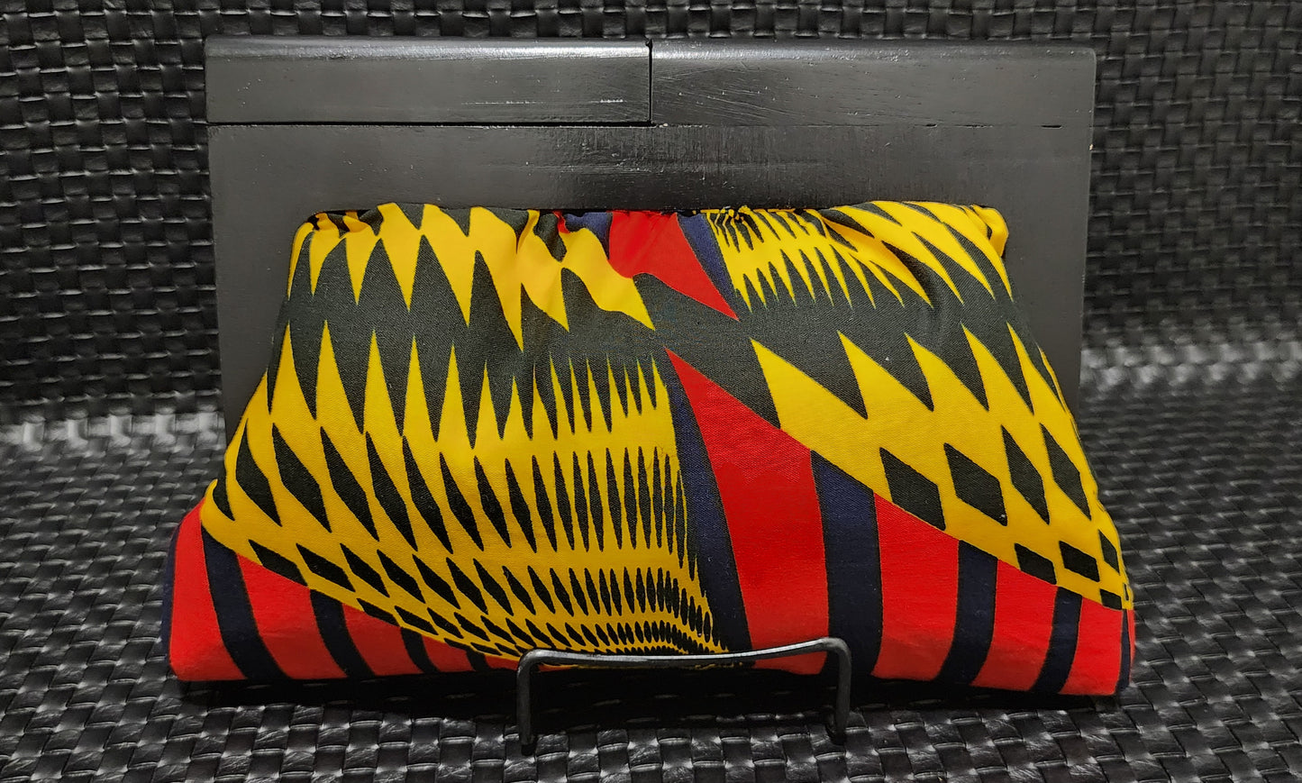 Bold Geometric Ankara Wood Frame Clutch - Yellow & Red