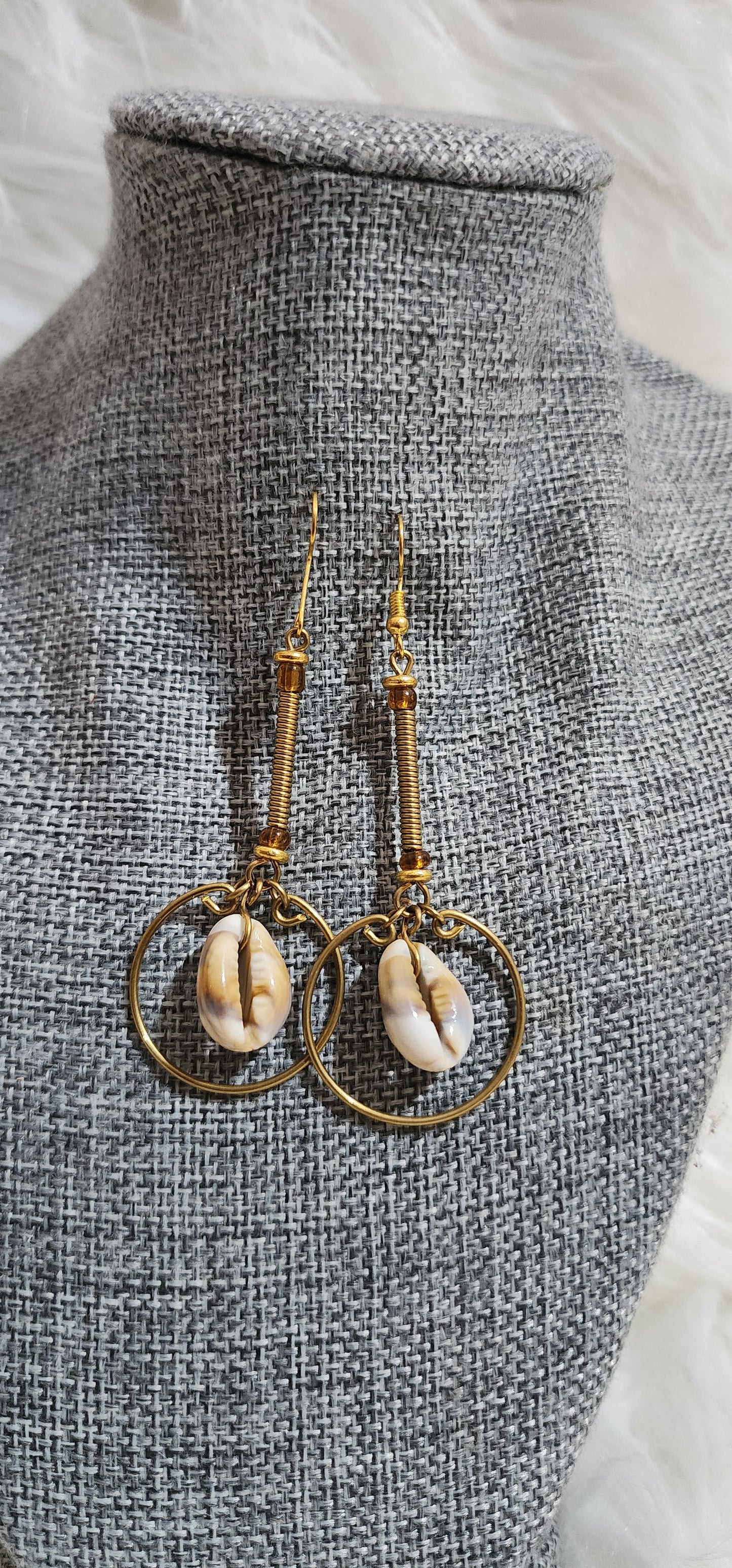 Brass Cowrie Shell Drop Earrings