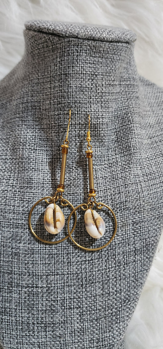 Brass Cowrie Shell Drop Earrings