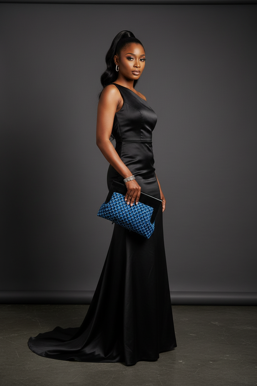 Fish Scales Ankara Wood Frame Clutch