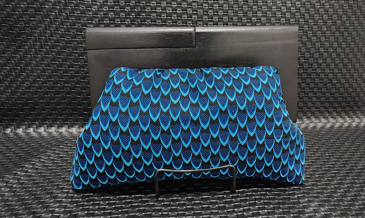 Fish Scales Ankara Wood Frame Clutch