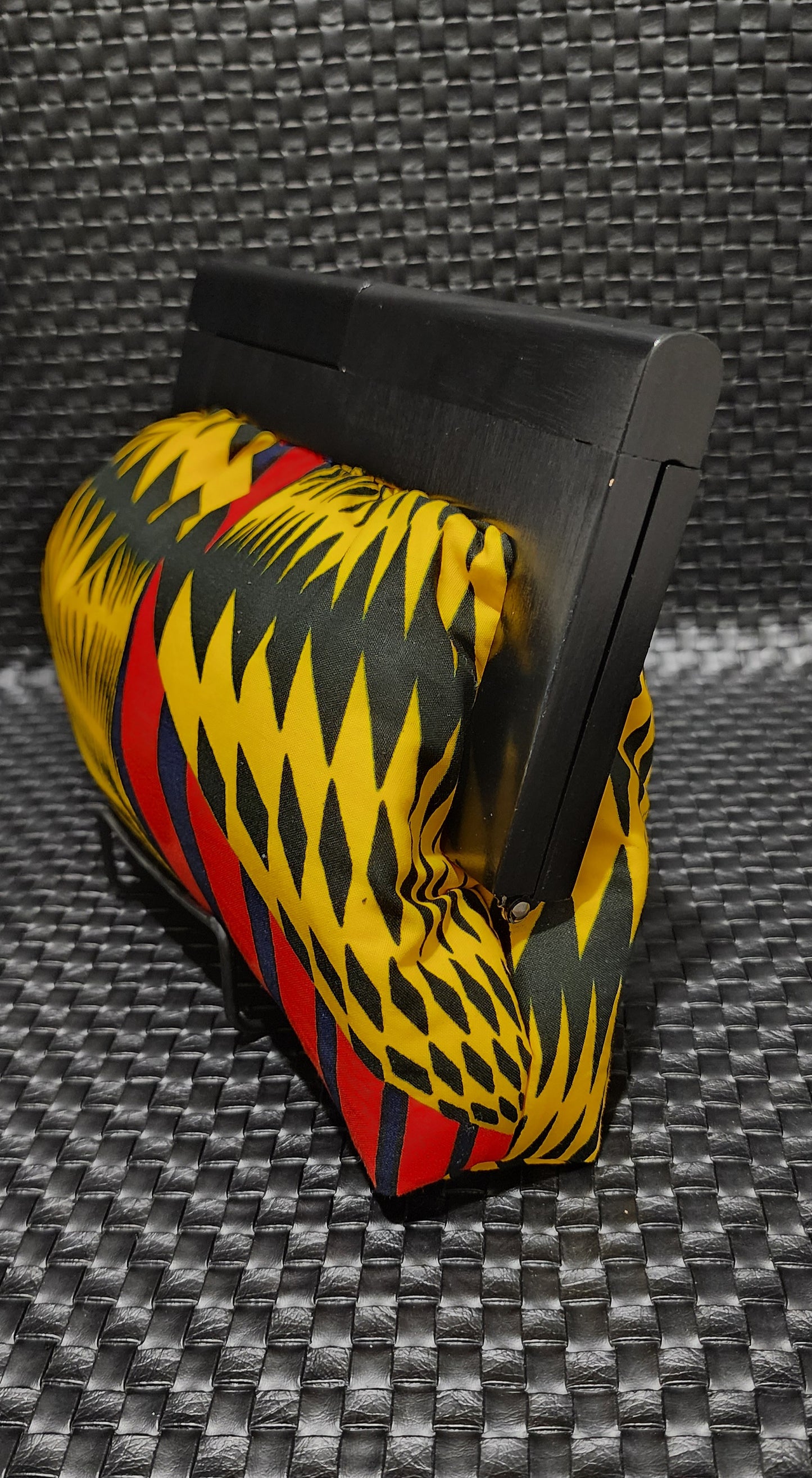 Bold Geometric Ankara Wood Frame Clutch - Yellow & Red