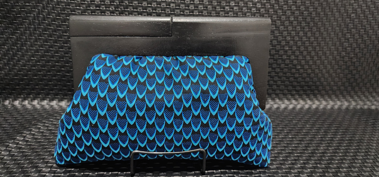 Fish Scales Ankara Wood Frame Clutch