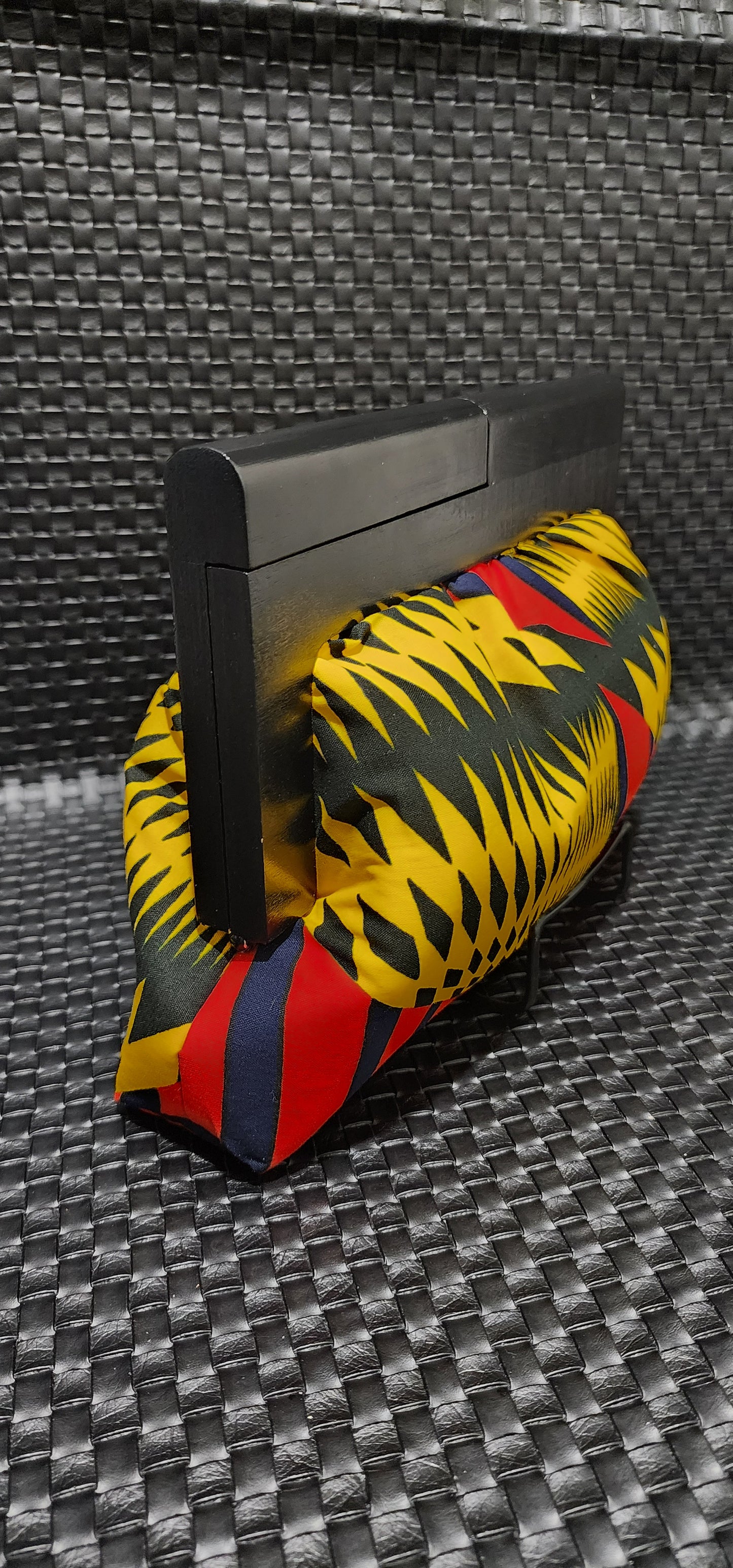 Bold Geometric Ankara Wood Frame Clutch - Yellow & Red