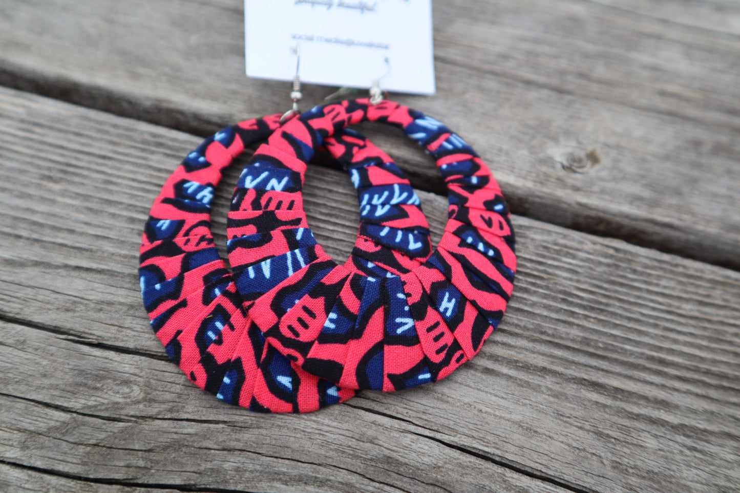 Pink and Black Ankara Hoop Earrings, large, African print, vibrant.