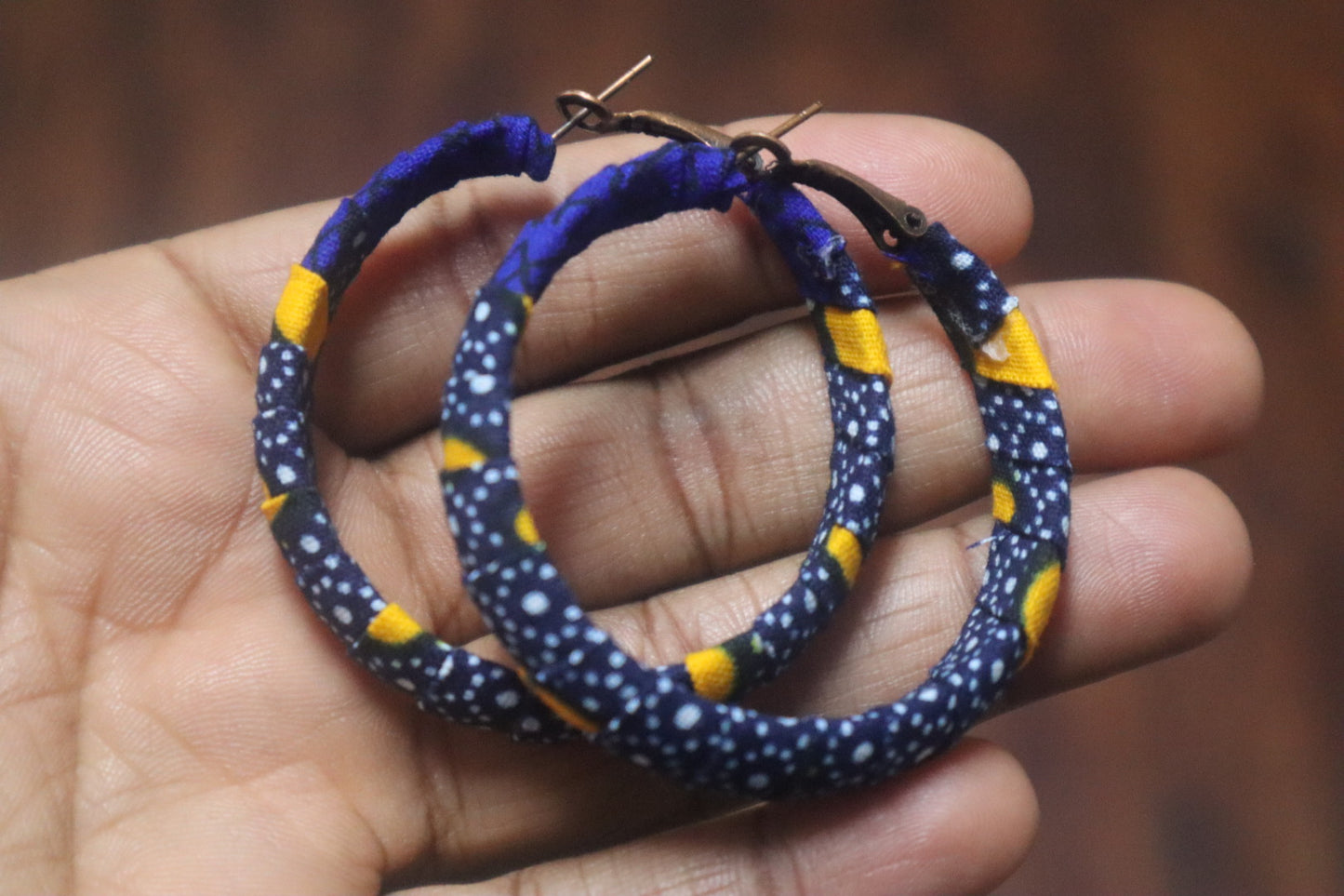 Blue and Yellow Ankara Hoop Earrings