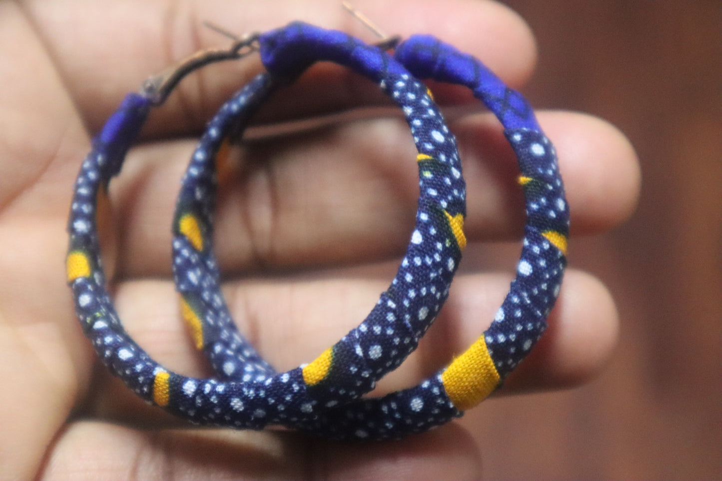 Blue and Yellow Ankara Hoop Earrings