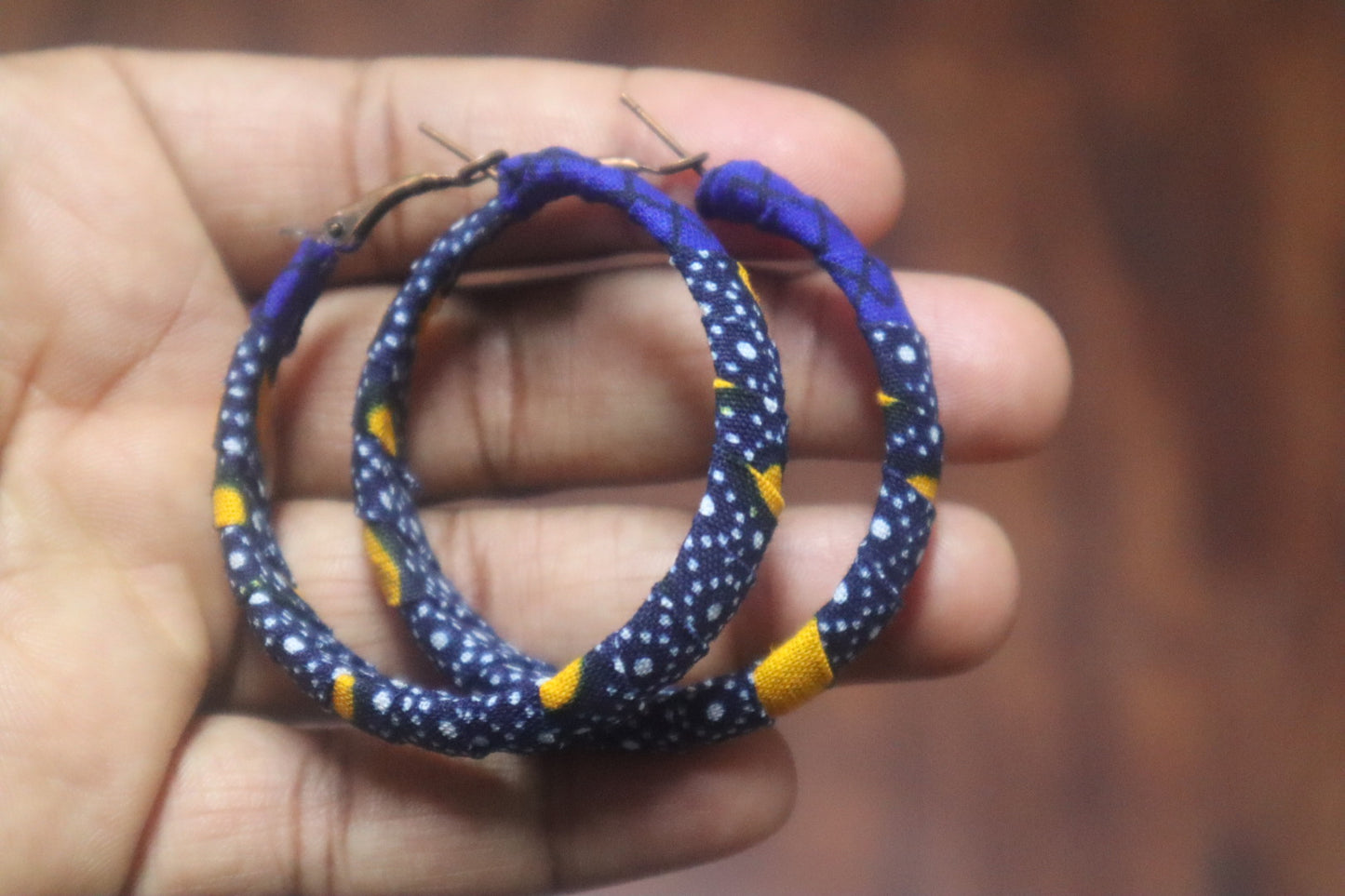 Blue and Yellow Ankara Hoop Earrings