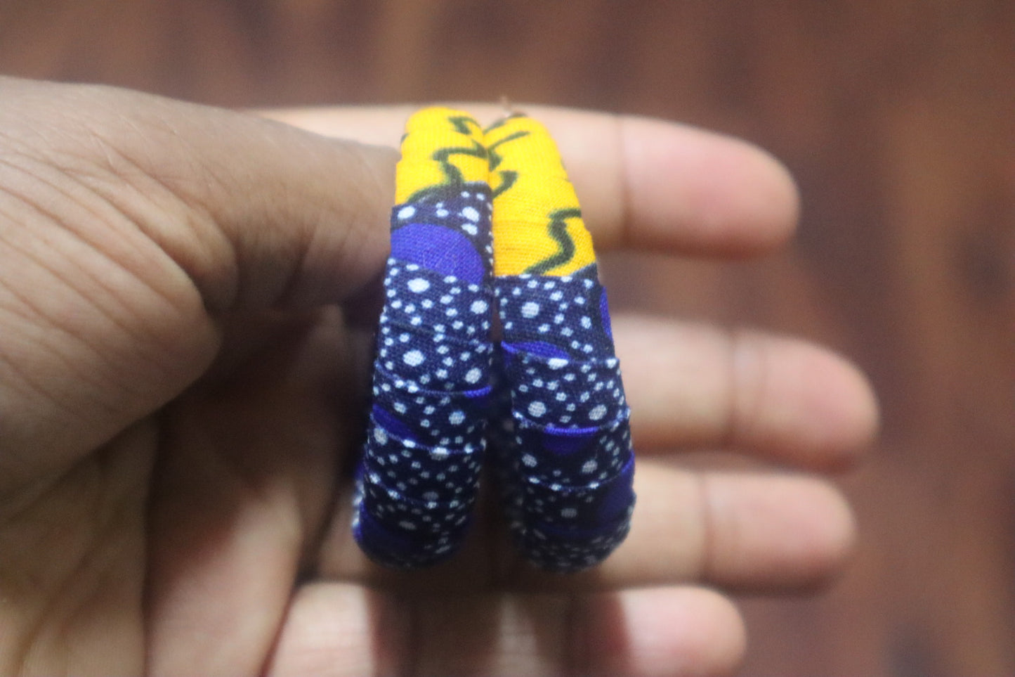 Blue and Yellow Ankara Hoop Earrings