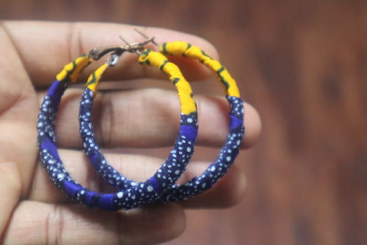 Blue and Yellow Ankara Hoop Earrings