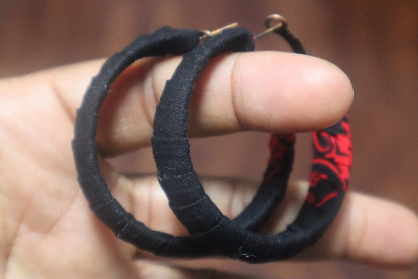 Red and Black Ankara Hoop Earrings