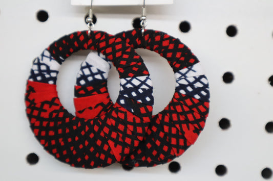 Red Ankara Hoop Earrings, large, African print, vibrant, bold.