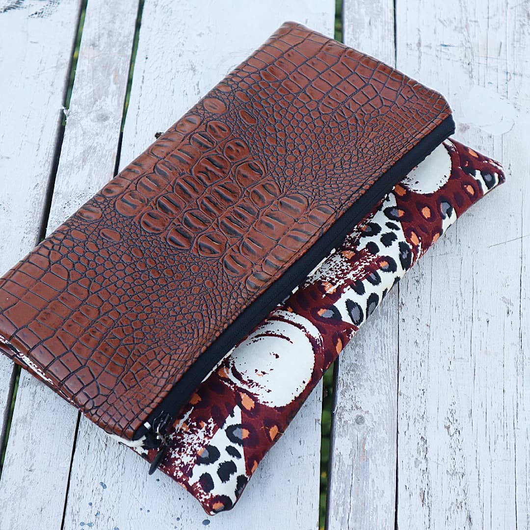 Reversible African Print Foldover Clutch Purse, evening bag, casual bag, fashion bag, colorful cuteness, silver, vinyl.