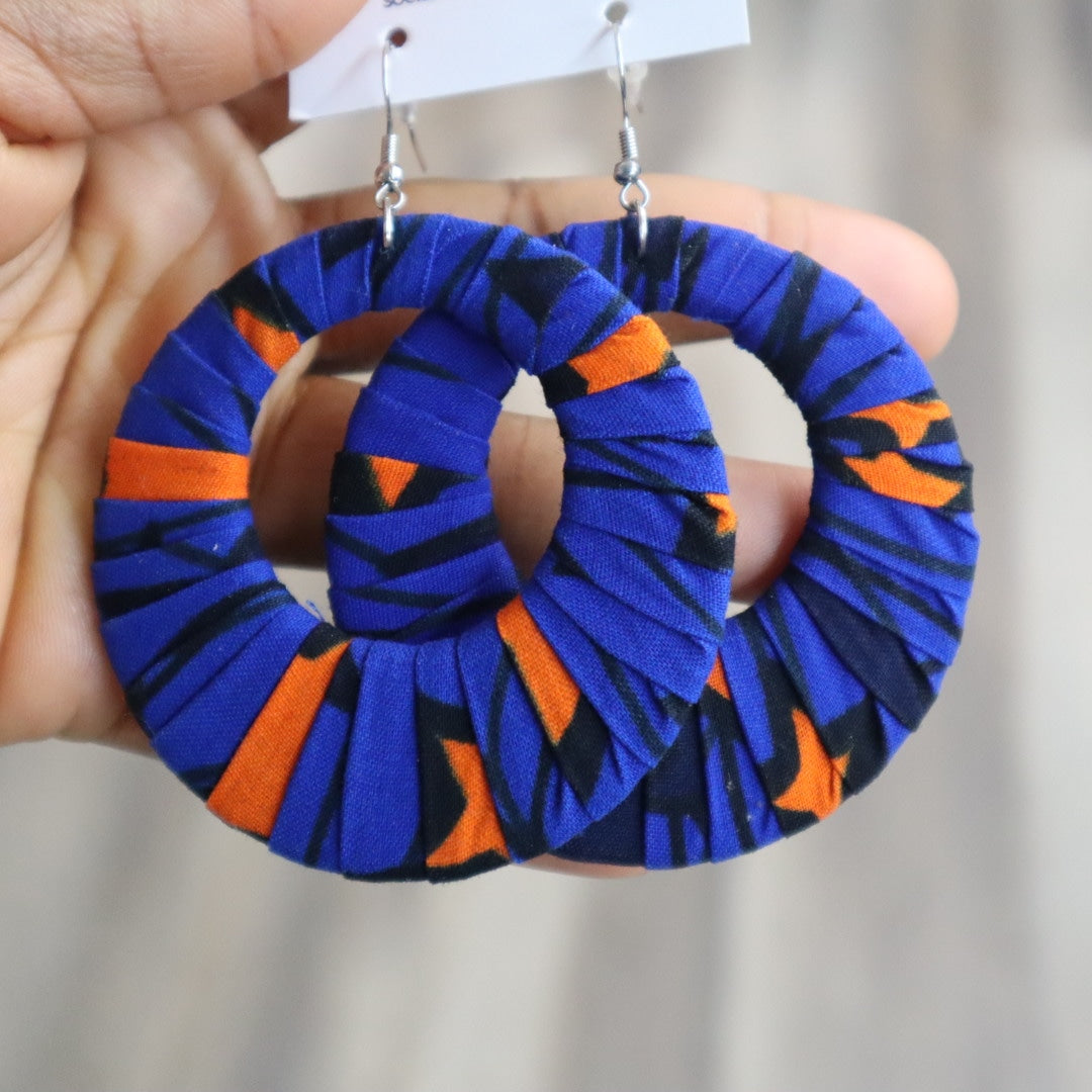 Orange Star Ankara Hoop Earrings, large, African print, vibrant, bold.