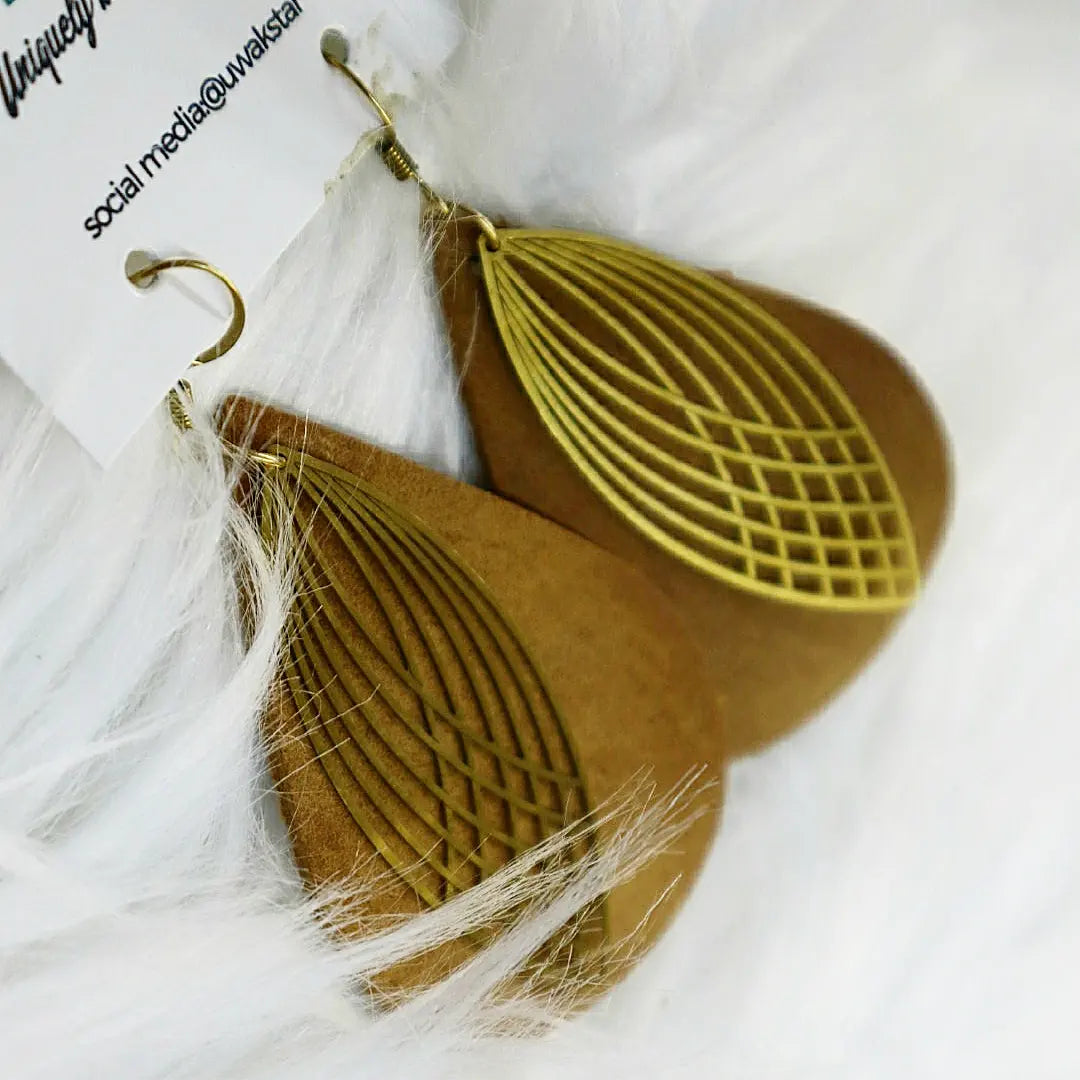 Champagne Leaf Leather Earrings